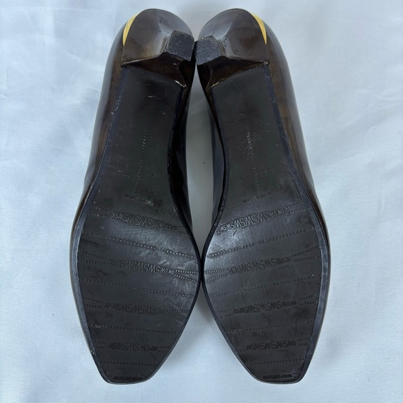 Stuart Weitzman Copper Brown Gold Swirl Pumps Kitten Heel Leather Heels Size 5.5 - Picture 8 of 16